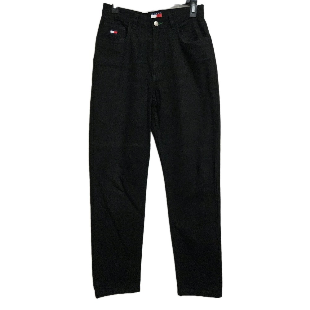 Tommy Hilfiger Jeans Womens 27 Black VTG 90s‎ High Rise Tapered Embroidered Logo